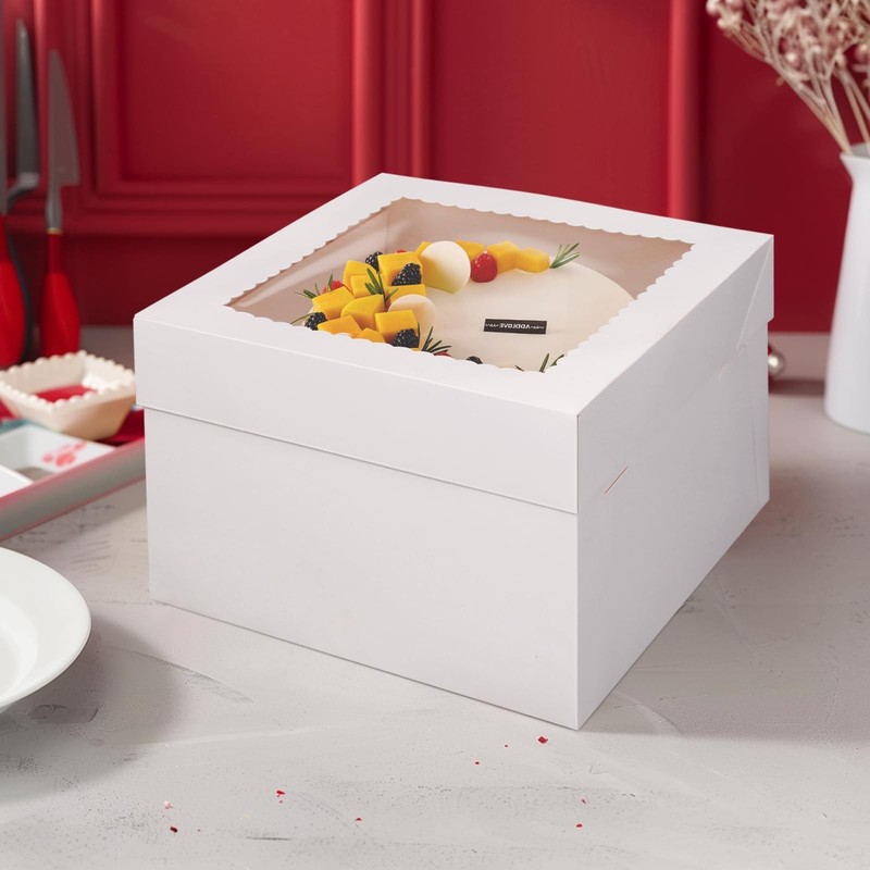 10 PCS 12x12x8 Inch White Bakery Cake Boxes Window Container Large Square gallery
