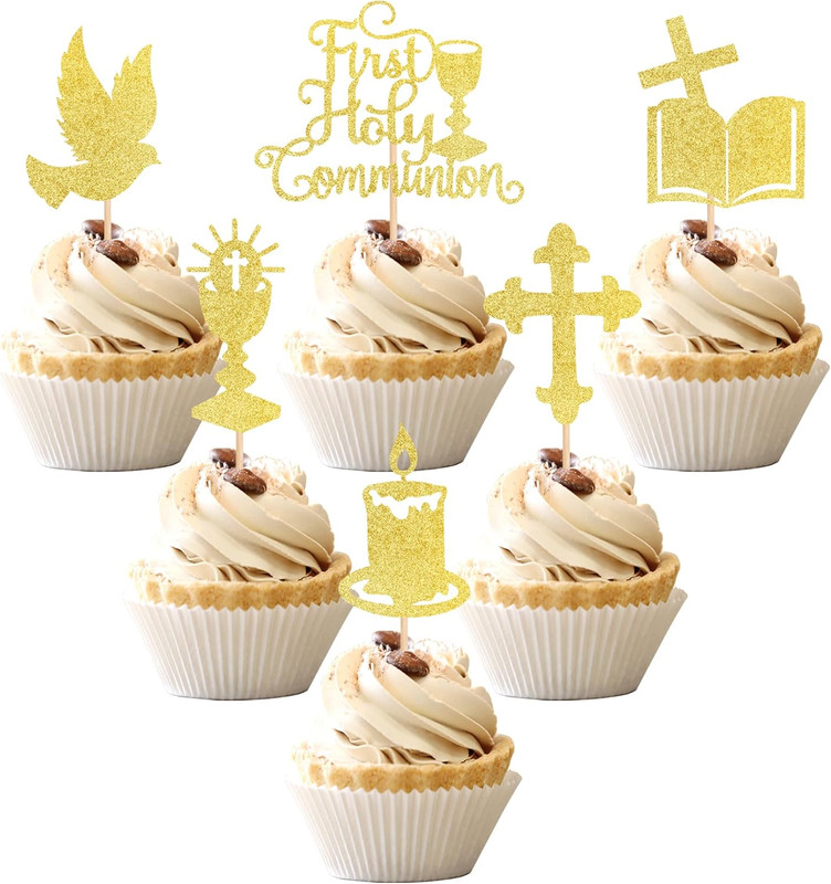 36 PCS First Holy Communion Cupcake Toppers Glitter Dove Cross God Bless Cupcake gallery