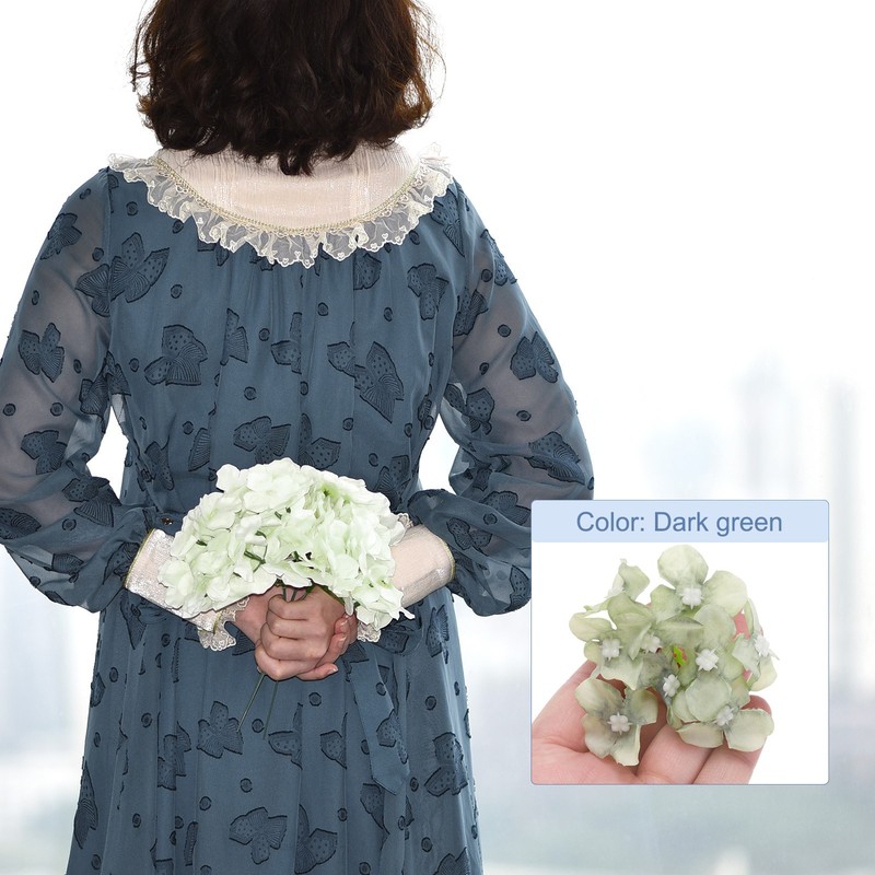 20 Sets Artificial Hydrangea Flower Heads with Stems for Bouquet,Dark Green gallery