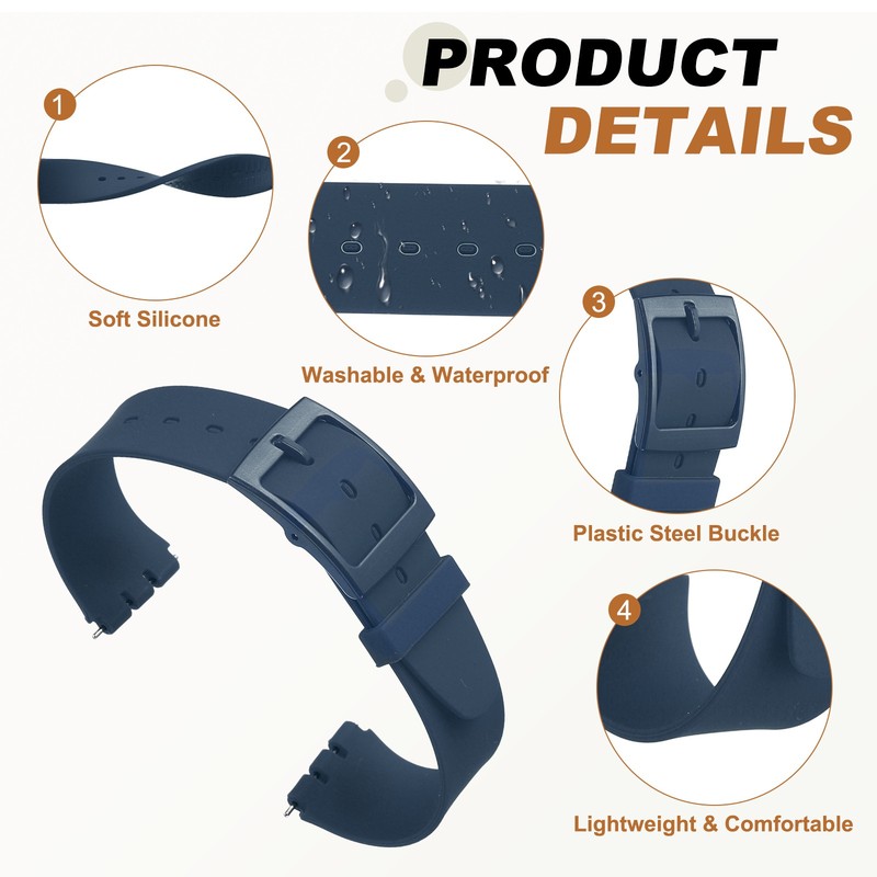 16mm Dark Blue Silicone Strap with Plastic Buckle Bars gallery