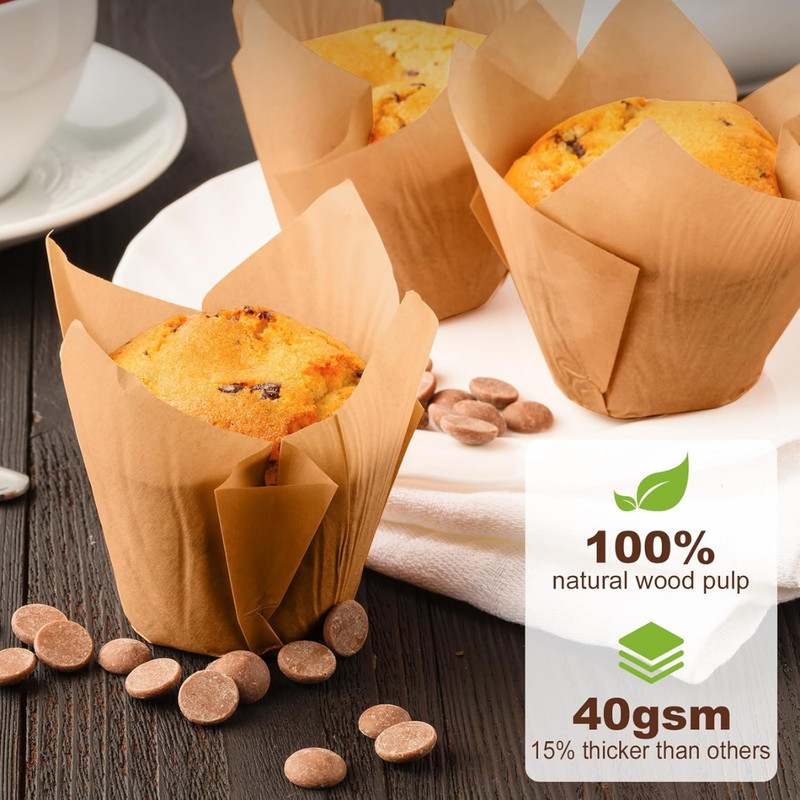Natural Tulip Cupcake Liners for Baking 200 Cups, Unbleached Parchment Paper gallery