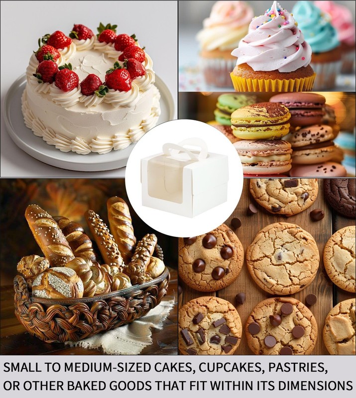 20Pcs 5×5×4 Inches Mini Cake Boxes-Solid White with Carry Handles and Cake Bo... gallery
