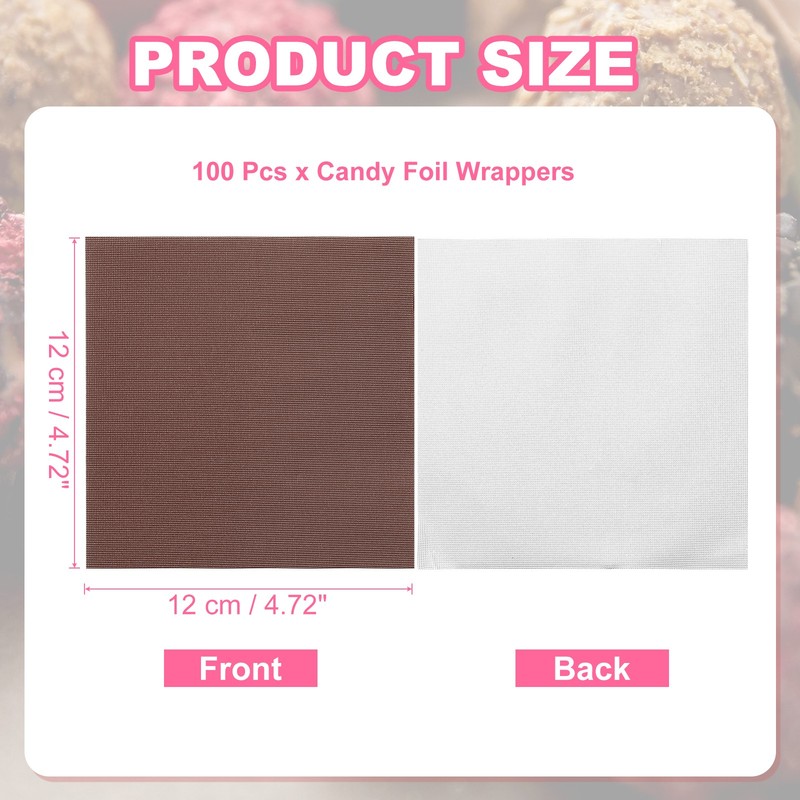 100 Pcs Candy Foil Wrappers, 4.7 x 4.7 Inch Chocolate Wrappers, Brown gallery