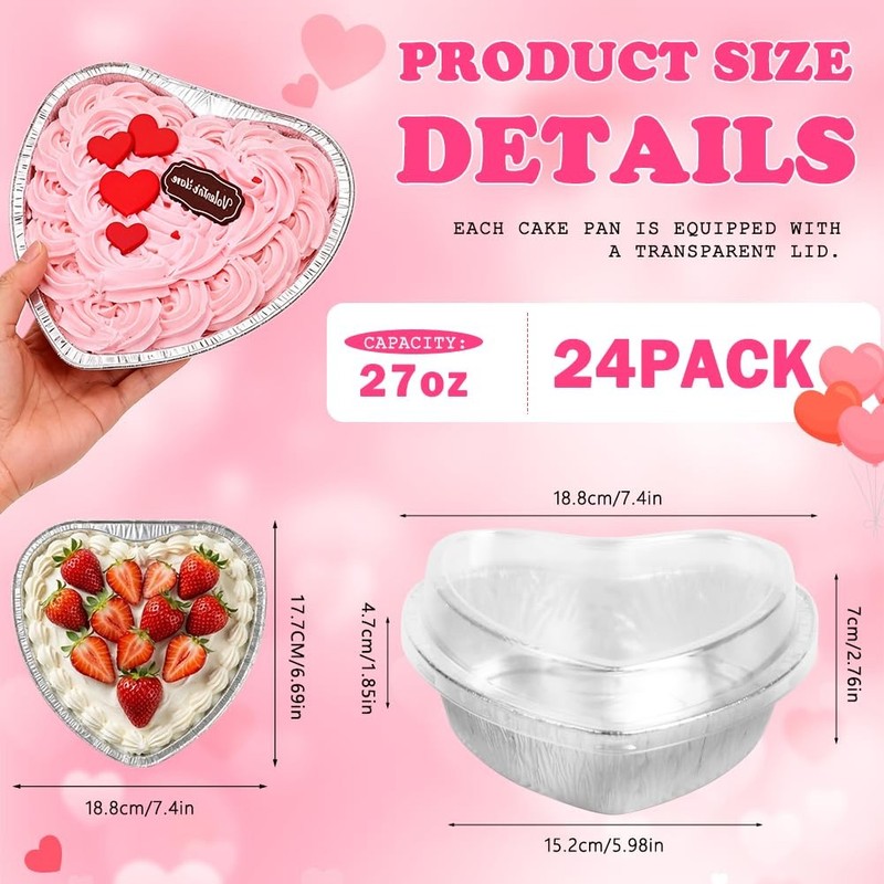 24PCS 27oz Heart Shaped Cake Pans with Lids Large Baking Cups Dessert Food Co... gallery