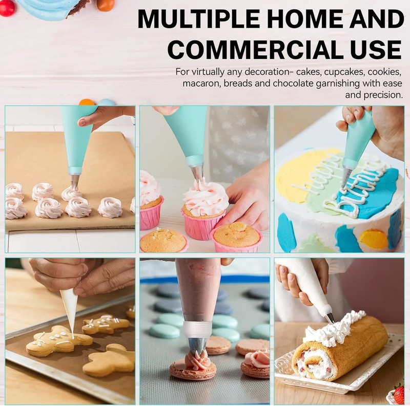 HOTEC Piping Bags and Tips Set, 120 Pcs Cake Decorating Kit with 100pcs 12 Inch gallery