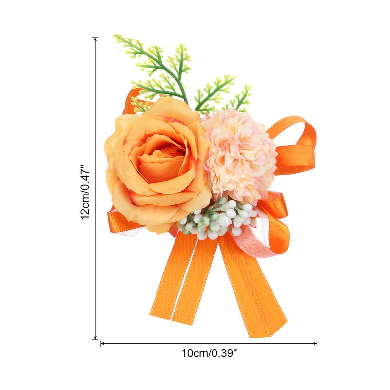 Wrist Corsage Artificial Flower Bracelets Rose Decorative 12x10cm Orange gallery