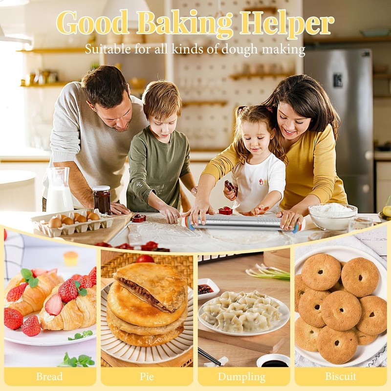 Adjustable Rolling Pin with 4 Thickness Rings for Baking, 17” Stainless Steel... gallery