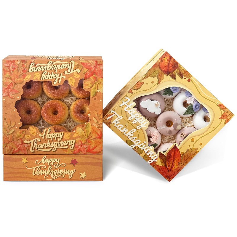 30 PCS Fall Thanksgiving Treat Cookie Boxes Window Leaves Pie 9x9x2.5 Inch