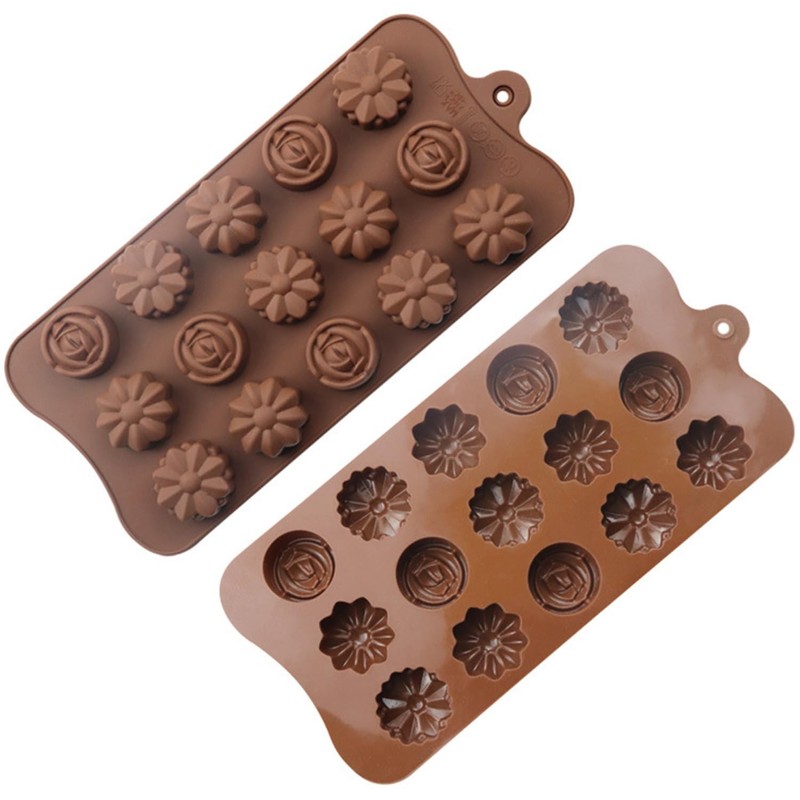 15 Cavity Flowers Silicone Candy Chocolate Mold Baking Tray DIY Decorating