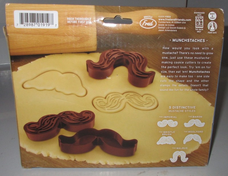FRED BRAND MUNCHSTACHES 5 MOUSTACHE SHAPED COMBINATION COOKIE CUTTERS & STAMPER gallery