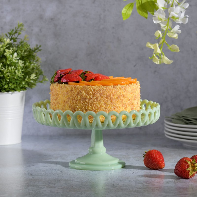 Highbrook 8.5" Handmade Jadeite Glass Cake Stand gallery