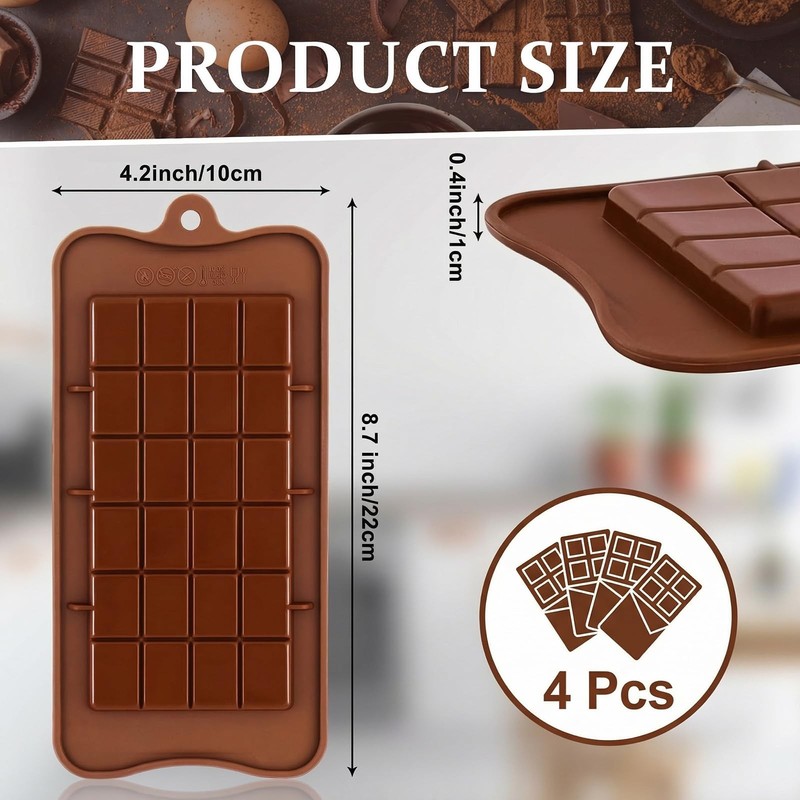 4 PCS Silicone BreakApart Chocolate Candy Protein Energy Bar Molds Baking gallery