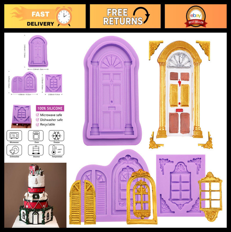 Silicone Window & Door Fondant Molds – Cake Decoration, Cupcake Toppers, Candy,