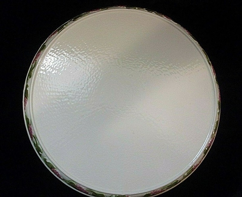 GLAZED CERAMIC PEDESTAL CAKE STAND with RIM of EMBOSSED GRAPEVINES - 12" Diam. gallery