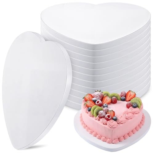 12 Pcs Cake Boards, White Cake Drum 10 inch Heart, 1/2 Thick Drum, Food-Graded