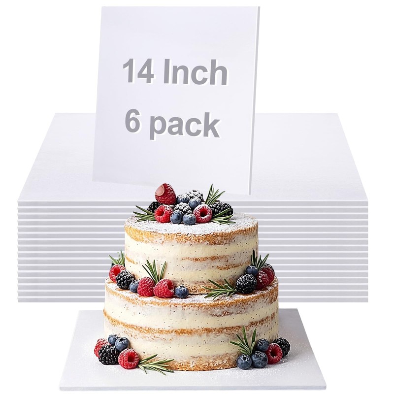 14 Inch Square Cake Drums White Cardboard Foil Wrapped Pastry Board 6 PCS