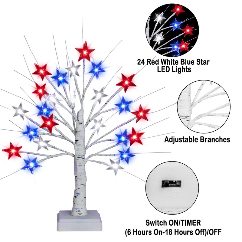 Mosoan Timer 2 Pack 18 Inch 4Th Of July Patriotic Decorations Tree Light 24 Led gallery