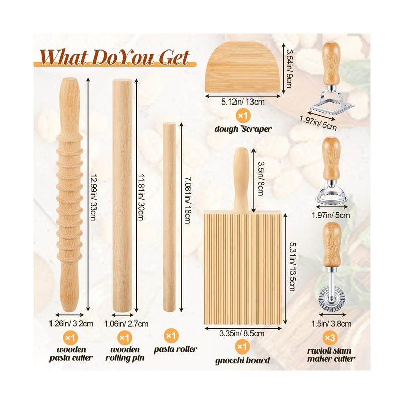 Tioncy 9 Pcs Pasta Making Tool Set Wood Gnocchi Board with Ravioli Mold Ravio... gallery