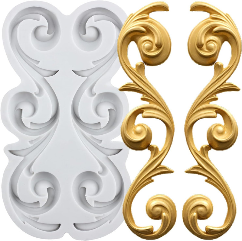 Baroque Scroll Relief Silicone Mold Curlicues Lace Filigree Polymer Clay Molds