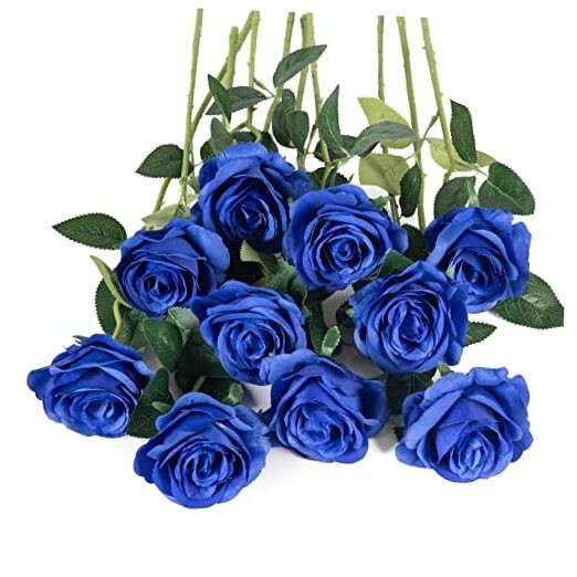 10pcs Silk Roses Artificial Rose Flowers Long Stem for DIY Wedding Royal Blue