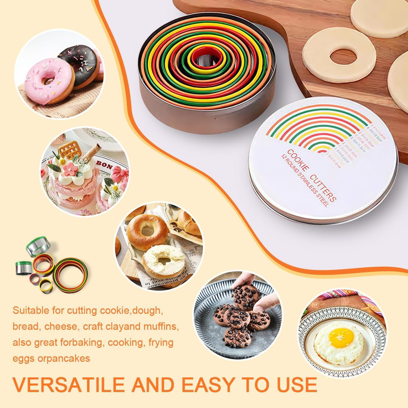 Round Cookie Biscuit Cutter Set,12 PCS Donut Cutter round Cookie Cutter Set gallery