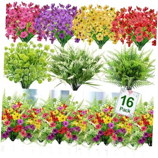 16 Bundles 7 Styles Artificial Flowers for Outdoors, UV Resistant No Fade Fake gallery