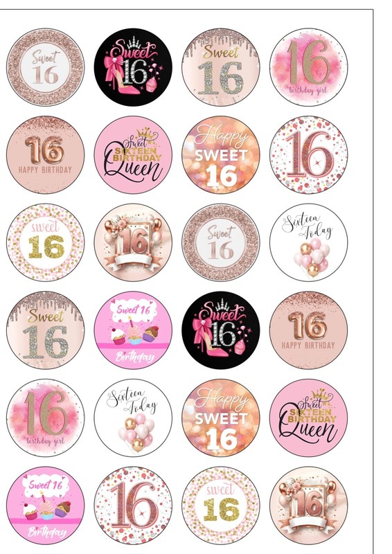 Cake Toppers Happy 16th Sweet Sixteen Birthday Girl 24 PRECUT Edible Wafer Paper gallery