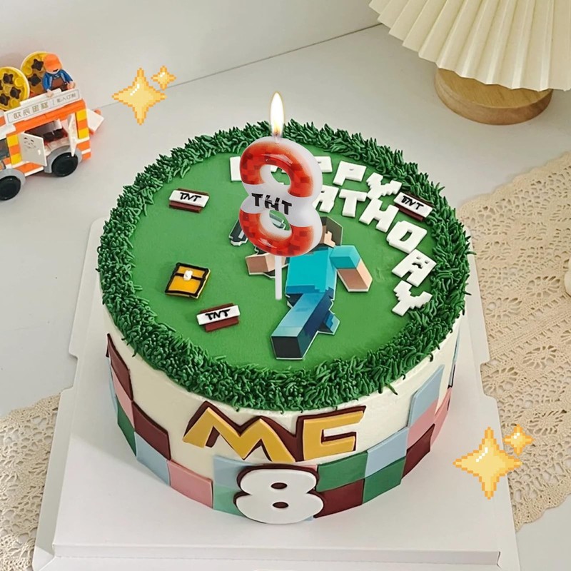 TNT Themed Birthday Candles for Boys Girls, Craft Pixels Cake Number 10, Red gallery