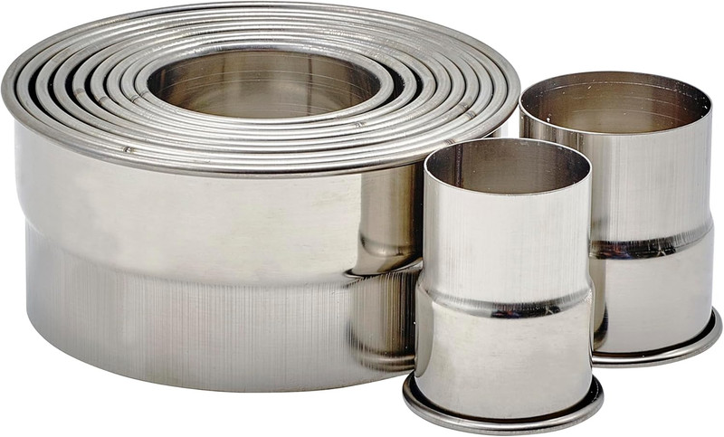 11 Piece Heavy Stainless Steel Plain round 1-3/8" to 4" Diameter X 2"H Cookie Cu gallery