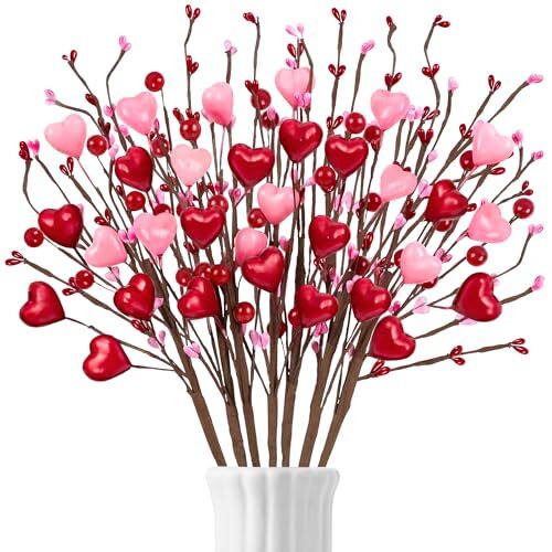 12PCS Valentines Day Decorations Artificial Flowers Picks Decor – Berry Stems