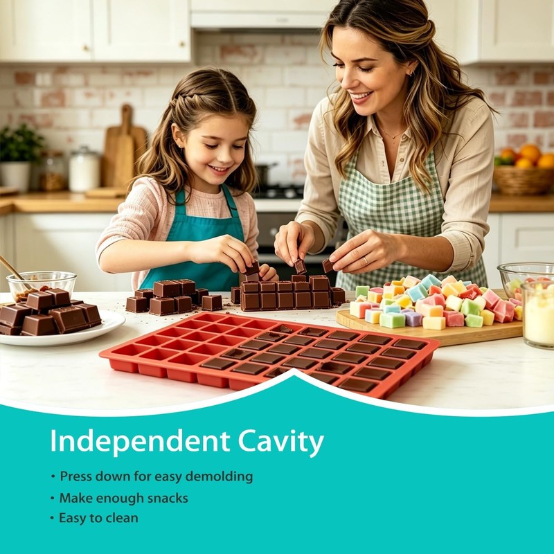2 PCS Silicone Square Candy Molds - 40-Cavity Gummy, Chocolate, Ice Cube & Jello gallery