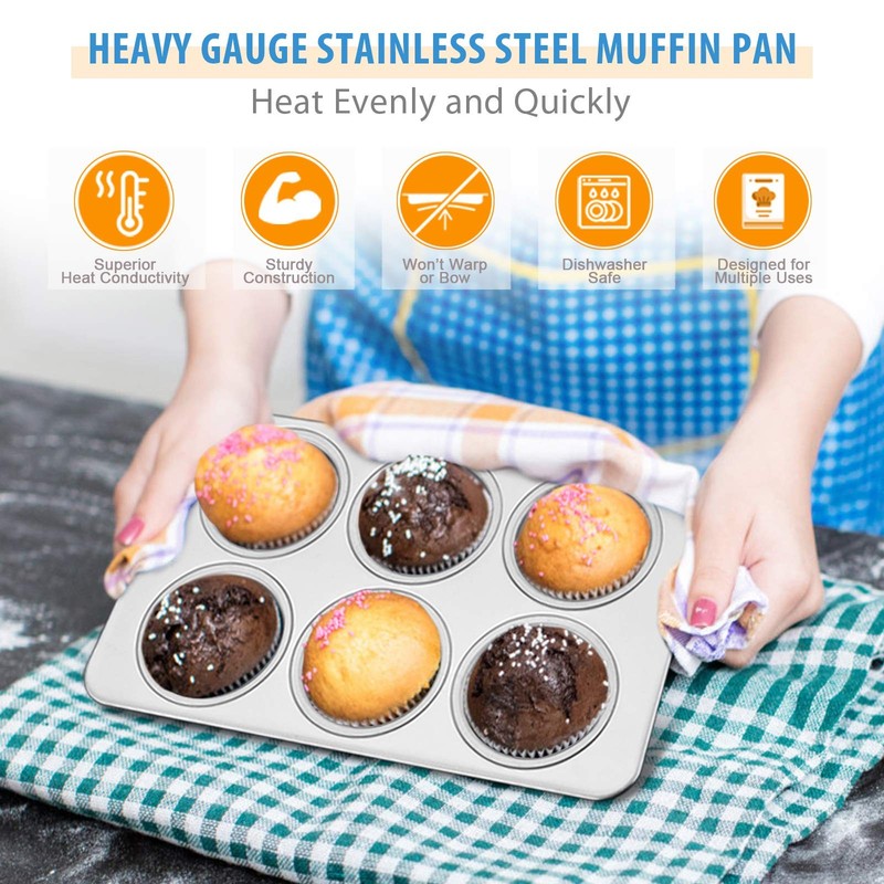 E-far Muffin Pan Set of 2, Stainless Steel Tin Silver gallery