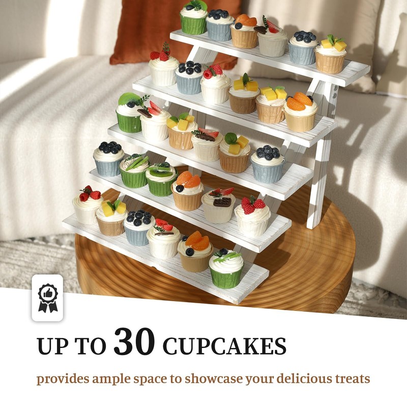 5 Tier Wooden Rustic Cupcake Stand For 30 Cupcakes Stepped Wood Display Stand Fo gallery