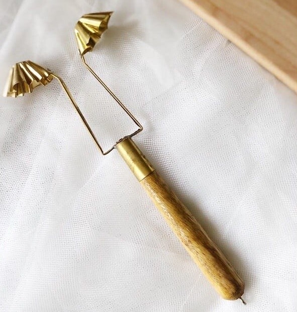 Brass Mold Krathong Tong Gold Thai Traditional Dessert Snack Wood Handle (2Cups) gallery