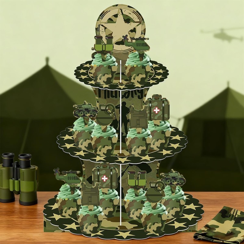 Military Camouflage Cupcake Stand Set 3-Tier Green Camouflage Cardboard Cup c... gallery