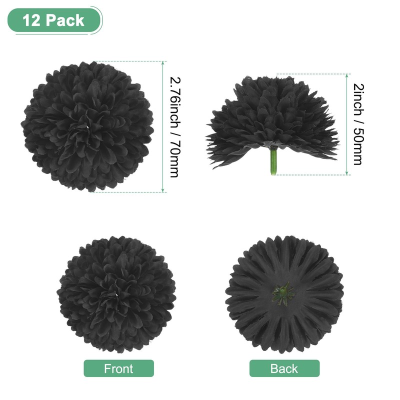 12-Pack Artificial Flower Heads, Black Fake Chrysanthemum Floral for DIY gallery