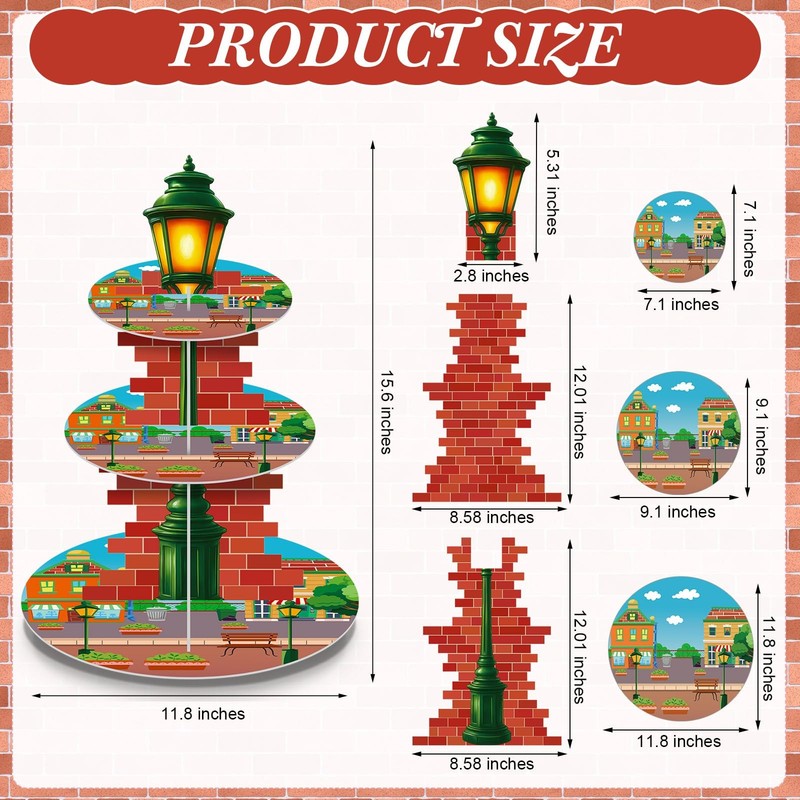 Red Brick Wall Cupcake Stand Cartoon Street Birthday Party Supplies 3 Tier Cu... gallery