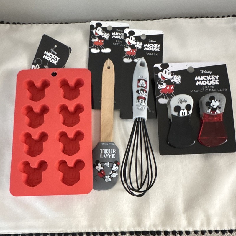 Disney Mickey Mouse Kitchen Lot Silicone Mold Tray Chip Clips Spatula whisk