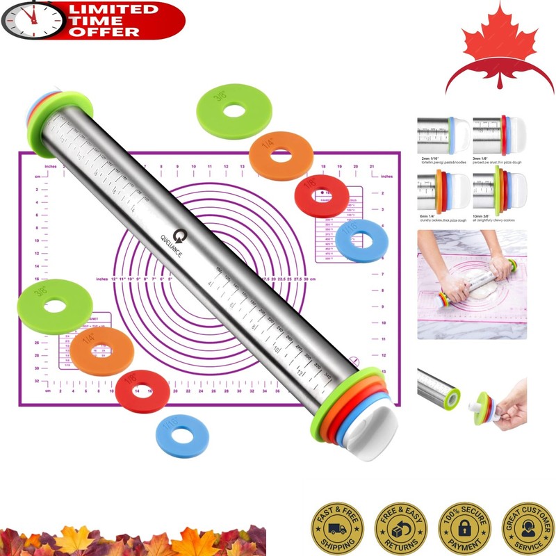 Sturdy Adjustable Stainless Steel Rolling Pin – Pastry Mat Included