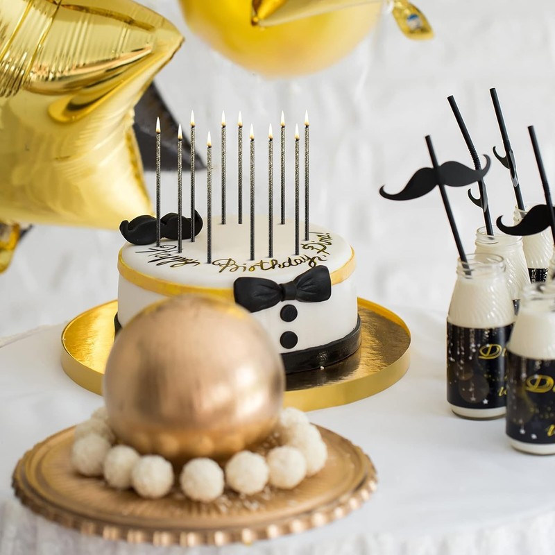 12 Pieces Black Gold Metallic Birthday Candles Long Thin Cake Candles for Cake gallery