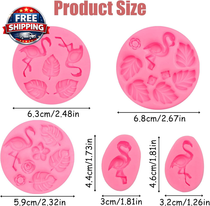 Flamingo Tropical Leaf Silicone Mold 5 Pcs, Monstera Leaves Flower Candy Fondant gallery