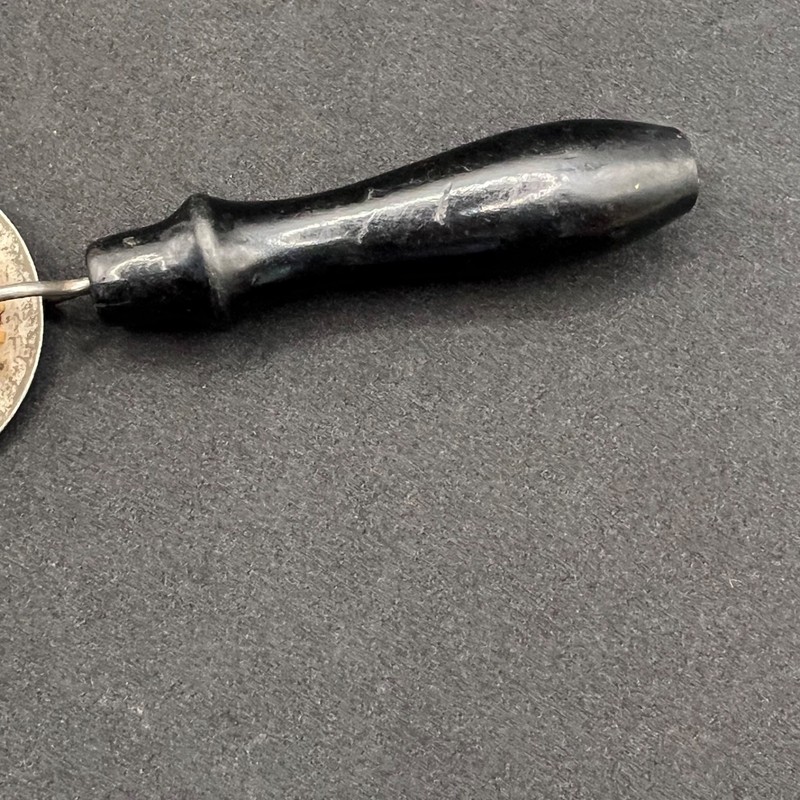 Antique Primitive Wood Pie Crimper Pastry Wheel Cutter Black Wooden Handle Vtg gallery