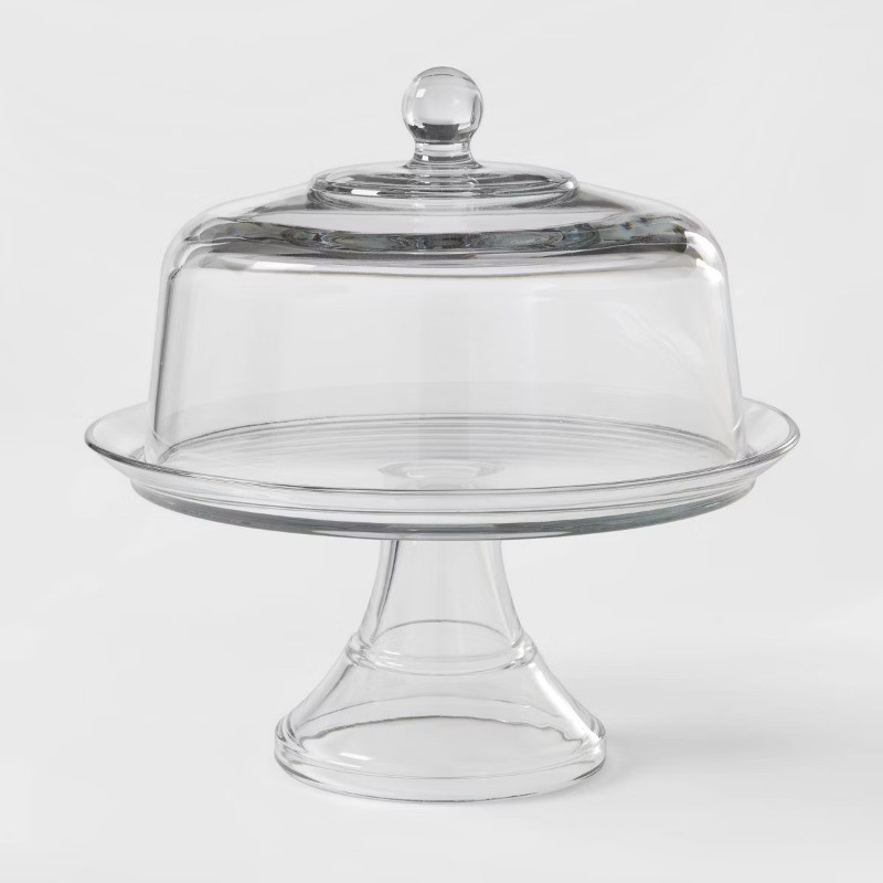 Classic 2pc Glass Cake Stand with Dome Traditional Round Cupcake Display