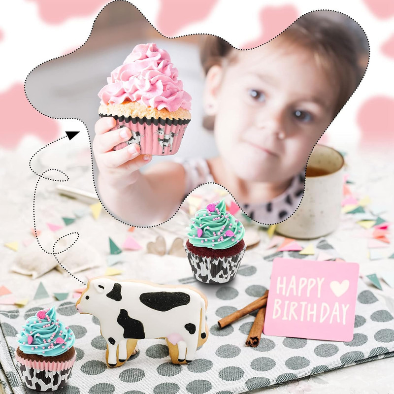 600 Pcs Cow Print Cupcake Liners Wrappers 2 x 1.2 Inch Cute Pink Cupcake Wrapper gallery