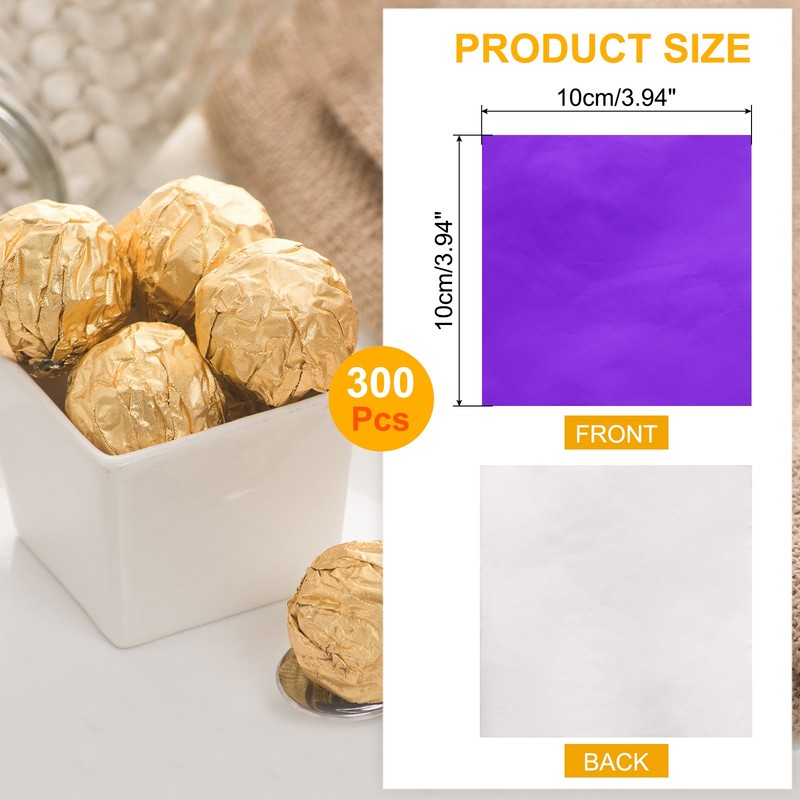300pcs Candy Foil Wrappers,4"x4" Chocolate Bar Wrappers(Purple,Glossy Finish) gallery