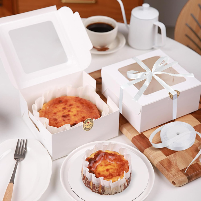 28PCS 8X8X4 Inches White Bakery Boxes with Window Bulk Cardboard Pastry and Whit gallery