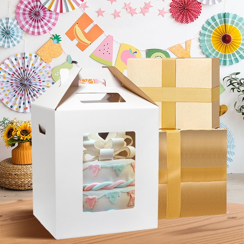 3 Pack Tall Cake Boxes for Tier Cakes 12x12x14 Inch Disposable Layer Tall Bak... gallery