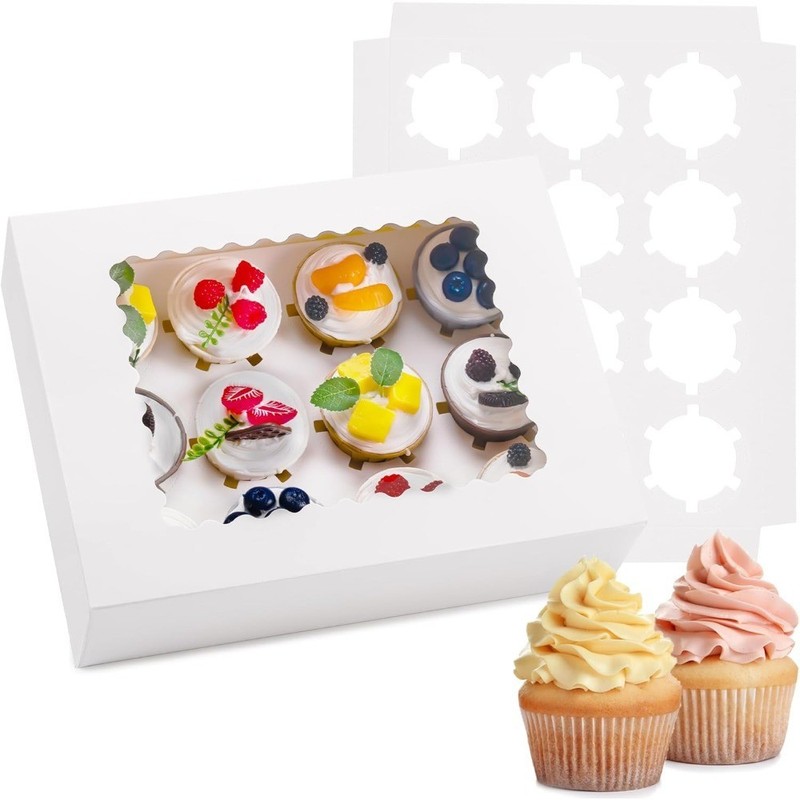 6PCS Cupcake Boxes – Hold 12 Count Cupcake Containers with Window,