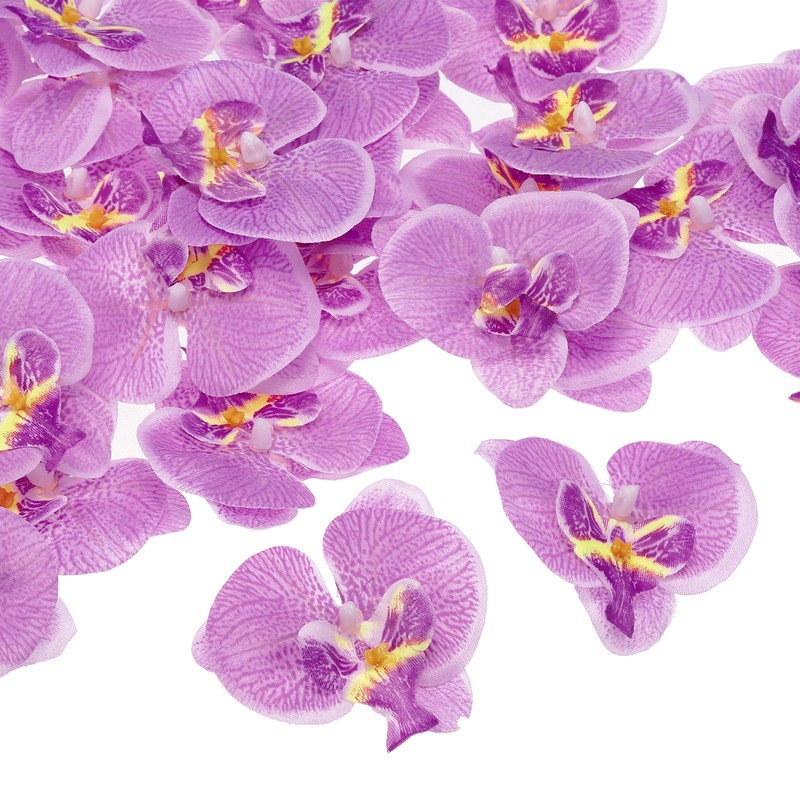 80Pcs 2.8″ Artificial Silk Butterfly Orchid Flower Heads for DIY, Light Purple