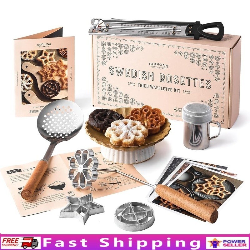Rosette Iron Set Traditional Baking Tools Cookie Making Kit Beginners & Experts